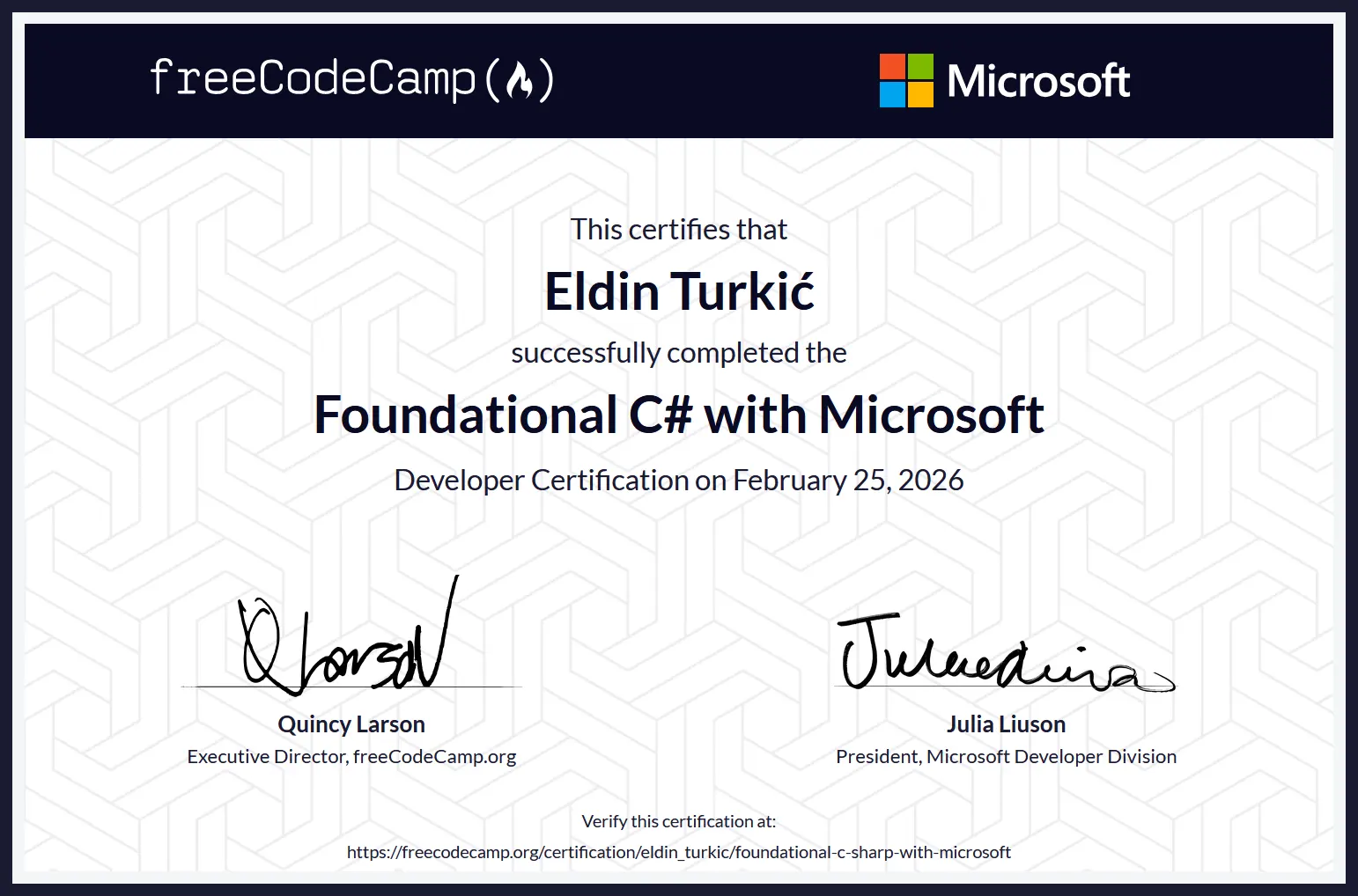 Foundational C# with Microsoft - Eldin Turkić