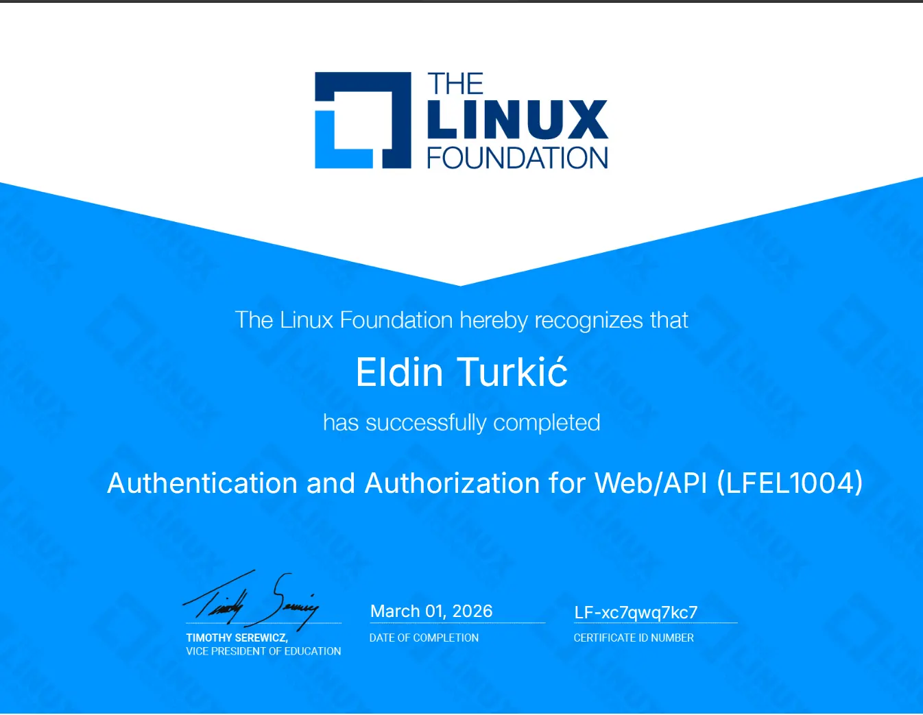Authentication and Authorization for Web/API (LFEL1004) - Eldin Turkić