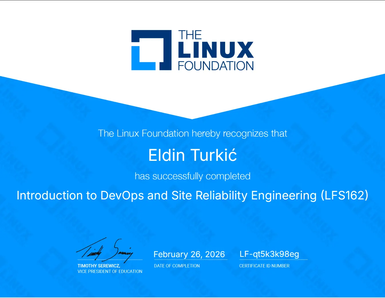 Introduction to DevOps and Site Reliability Engineering (LFS162) - Eldin Turkić