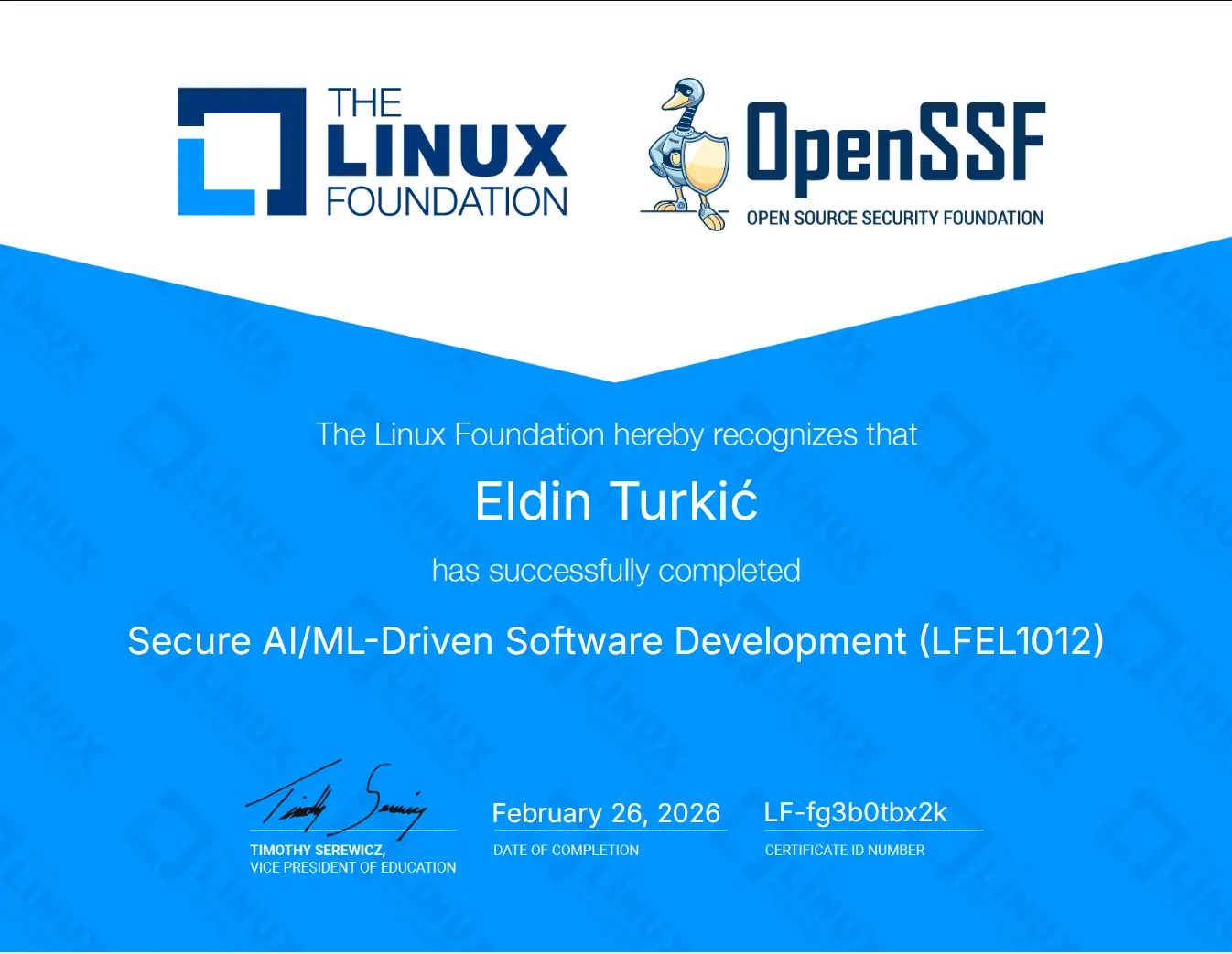 Secure AI/ML-Driven Software Development (LFEL1012) - Eldin Turkić