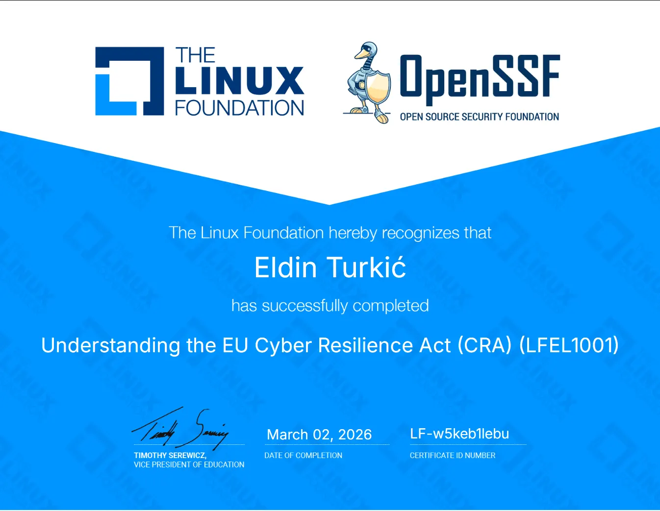 Understanding the EU Cyber Resilience Act CRA (LFEL1001) - Eldin Turkić