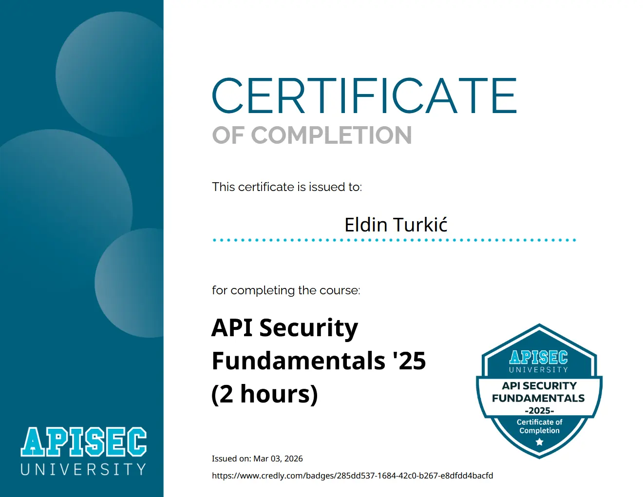 APISEC - API Security Fundamentals '25 - Eldin Turkić