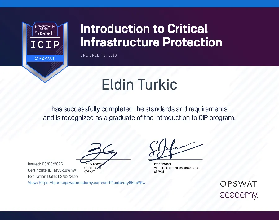 OPSWAT - Introduction to Critical Infrastructure Protection - Eldin Turkić